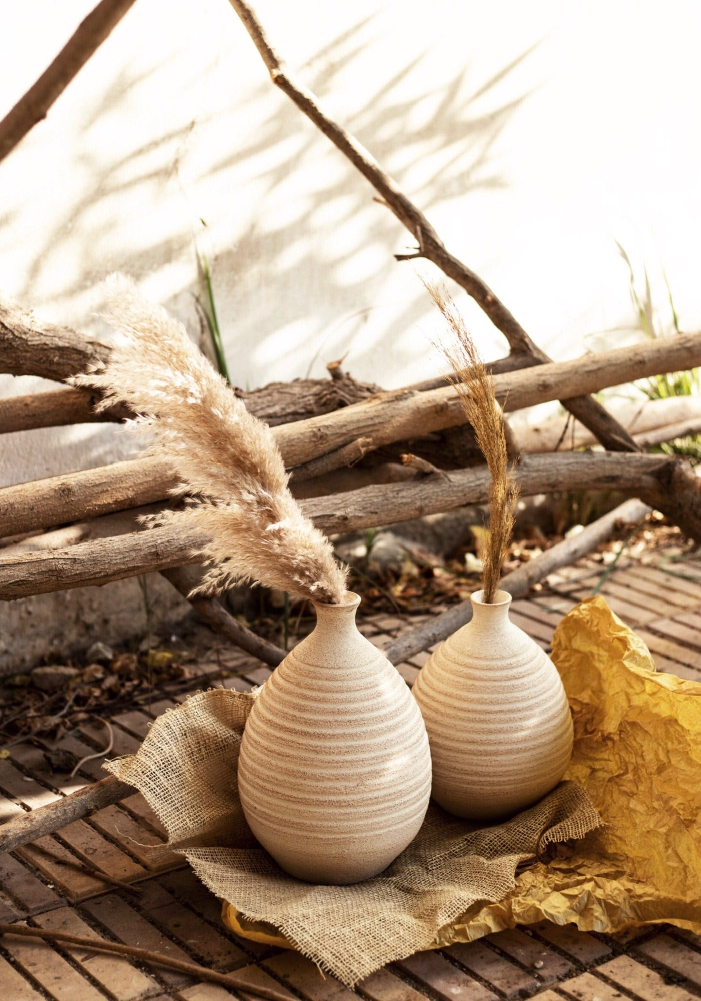 Beige Rustic Linen Vase